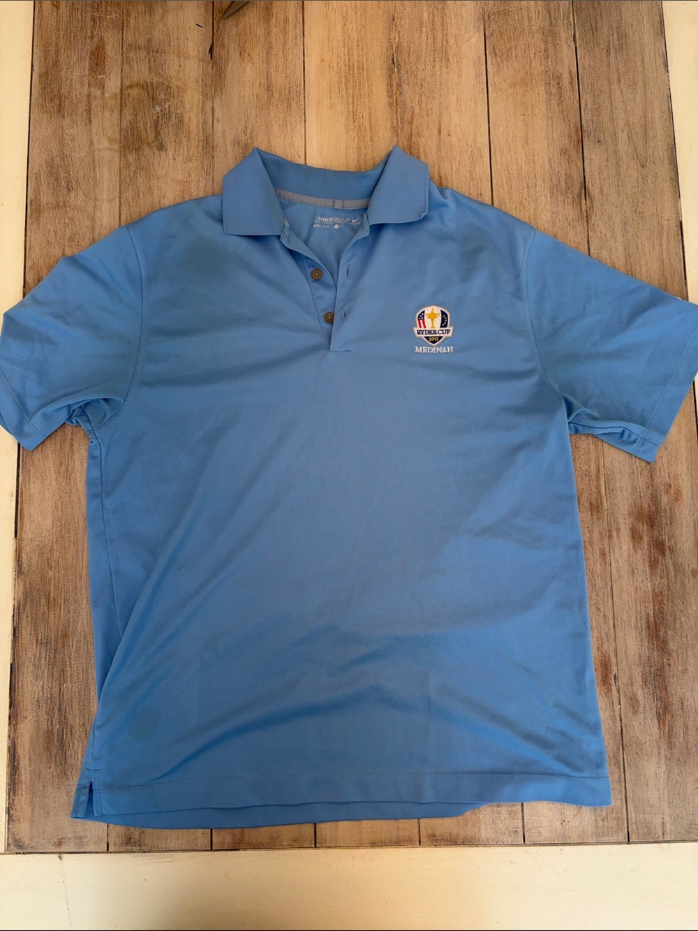 Men's L blue Nike golf polo from the 2012 Ryder Cup at Medinah